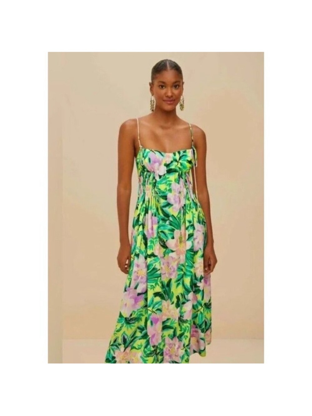 FARM Rio Green Tropical Floral Midi Dress